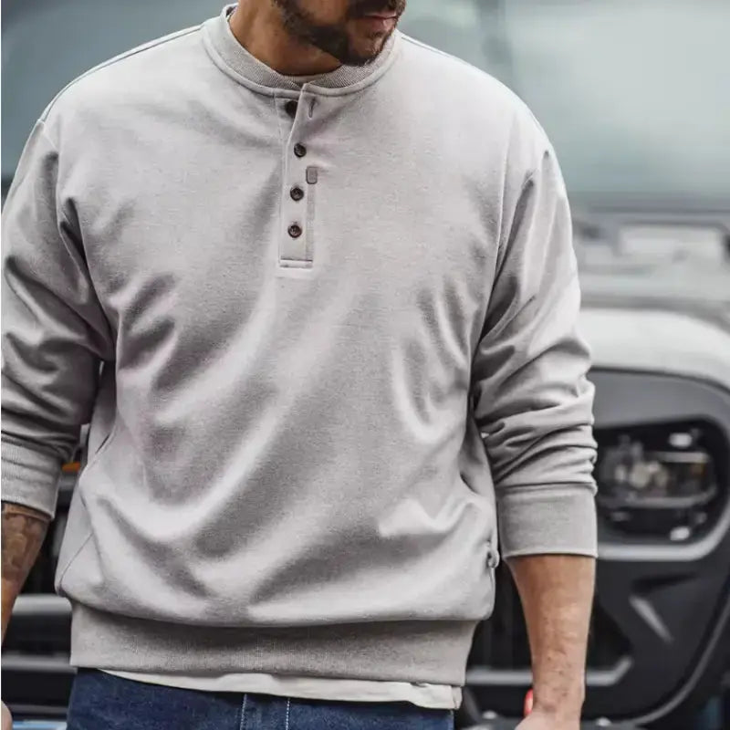 Tops Sweatshirt Henry Collar | Men's Casual Long Sleeve T-shirt Maden