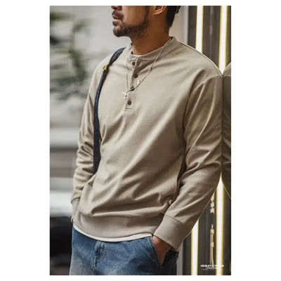 Tops Sweatshirt Henry Collar | Men's Casual Long Sleeve T-shirt Maden