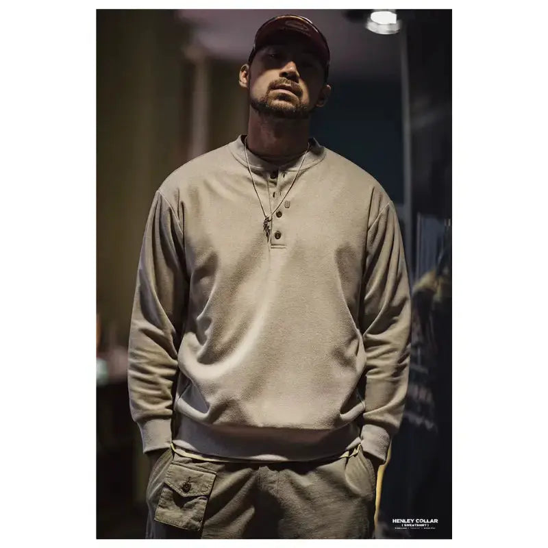 Tops Sweatshirt Henry Collar | Men's Casual Long Sleeve T-shirt Maden