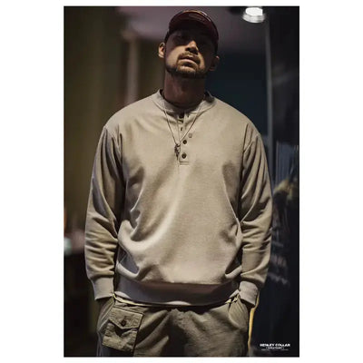 Tops Sweatshirt Henry Collar | Men's Casual Long Sleeve T-shirt Maden