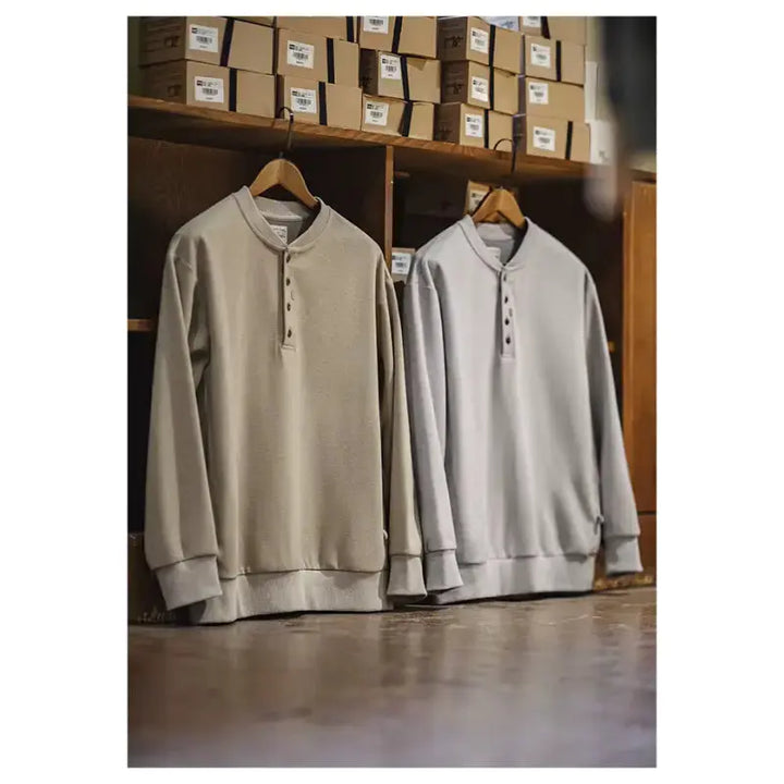 Tops Sweatshirt Henry Collar | Men's Long Sleeve T-shirt - Amekaji