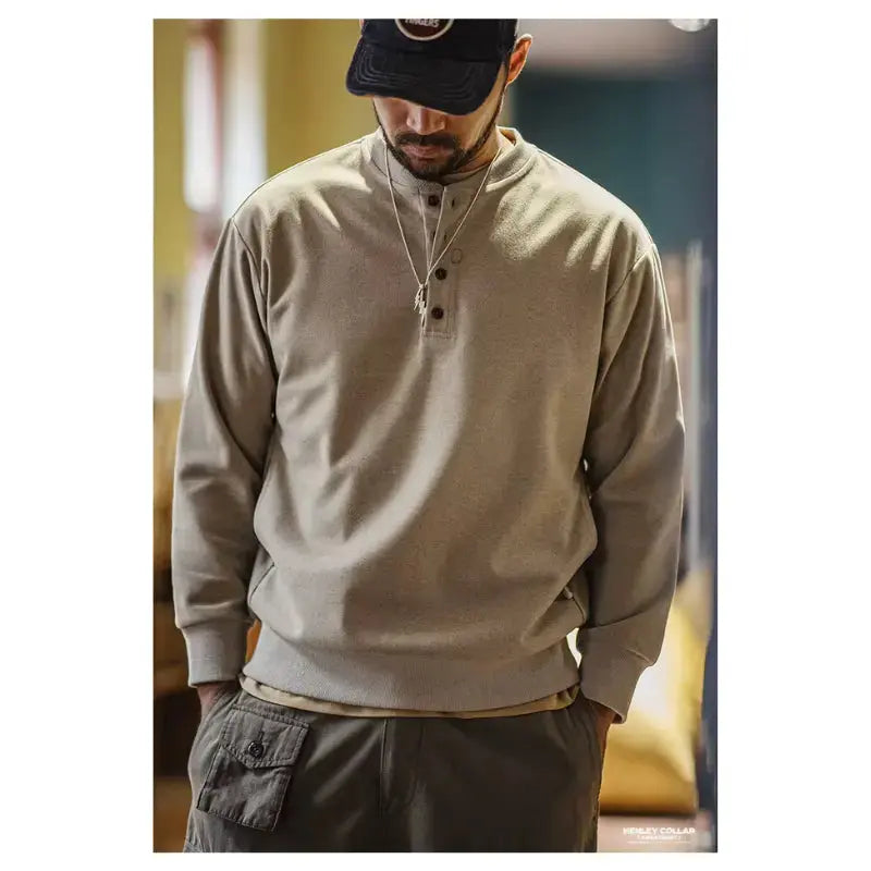 Tops Sweatshirt Henry Collar | Men's Casual Long Sleeve T-shirt Maden