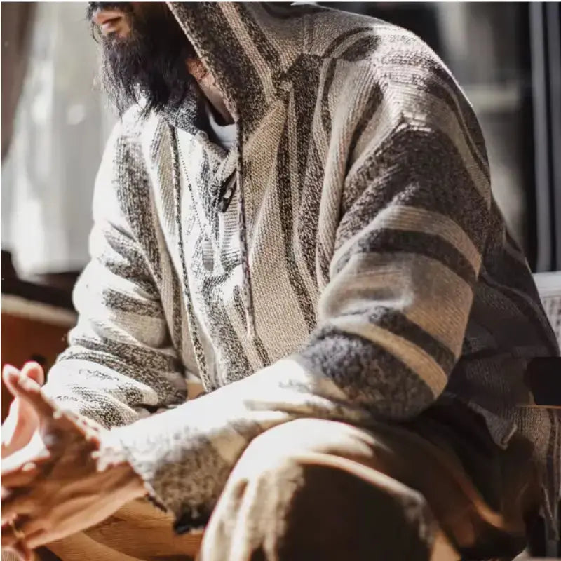 Vintage Baja Knit Hoodie | Mexican Style Pullover Amekaji