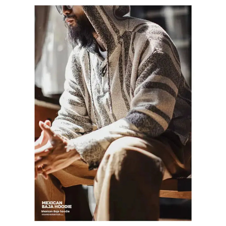 Vintage Baja Knit Hoodie | Mexican Style Pullover Amekaji