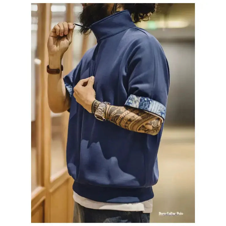 Vintage Boro Collar Polo | Half-Zip Amekaji Sweat Polo Amekaji