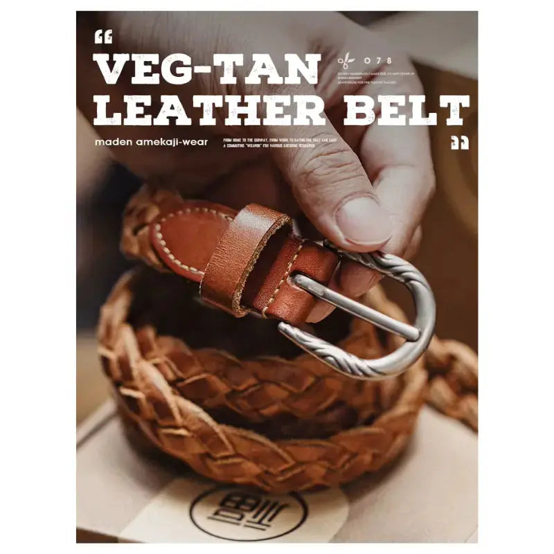 Vintage Braided Leather Belt | Retro American Casual Woven Belt Amekaji