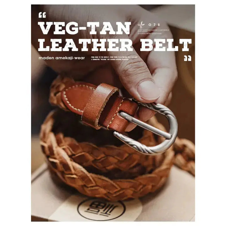 Vintage Braided Leather Belt | Retro American Casual Woven Belt Amekaji