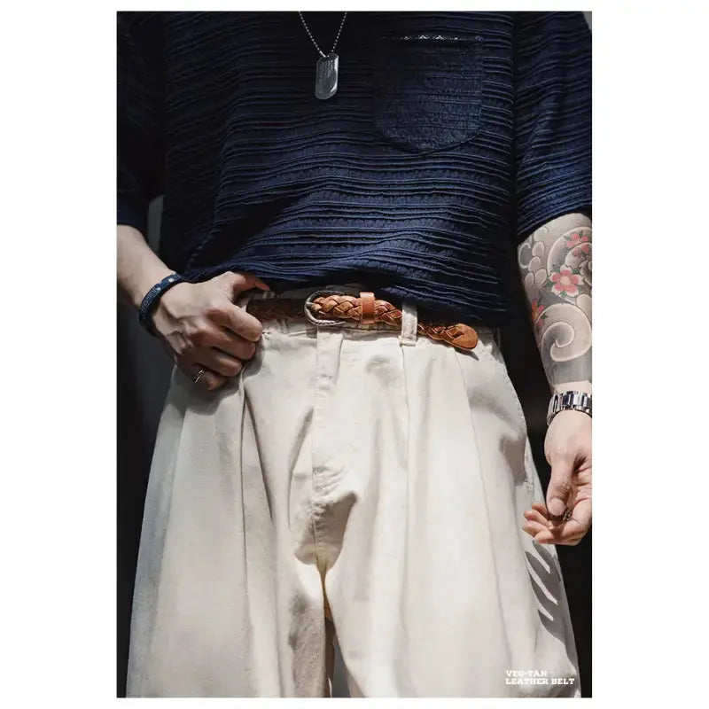 Vintage Braided Leather Belt | Retro American Casual Woven Belt Amekaji