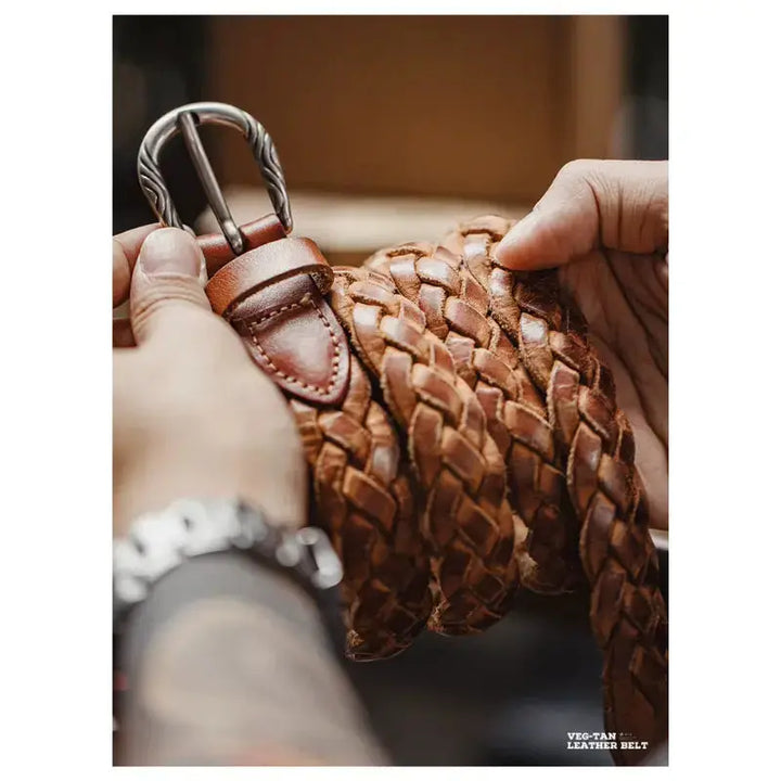 Vintage Braided Leather Belt | Retro American Casual Woven Belt Amekaji
