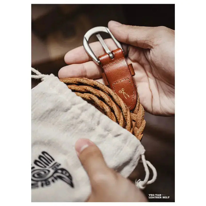 Vintage Braided Leather Belt | Retro American Casual Woven Belt Amekaji