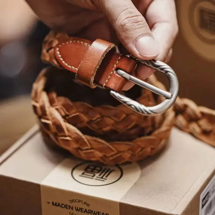 Vintage Braided Leather Belt | Retro American Casual Woven Belt Amekaji