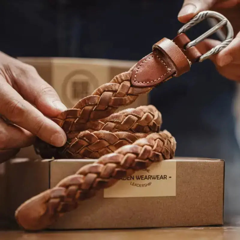 Vintage Braided Leather Belt | Retro American Casual Woven Belt Amekaji