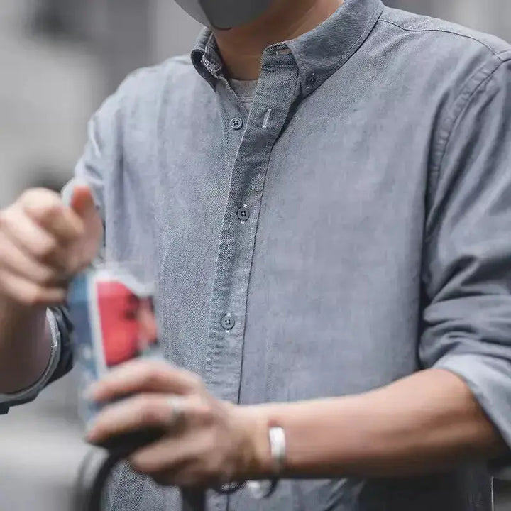 Vintage Brushed Men Shirts | Long-sleeve Cotton Oxford Shirt Amekaji