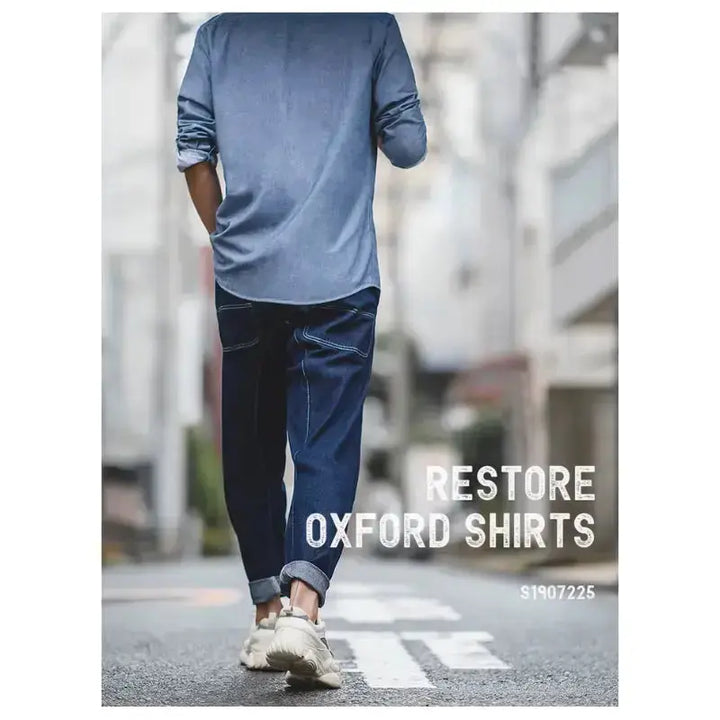 Vintage Brushed Men Shirts | Long-sleeve Cotton Oxford Shirt Amekaji
