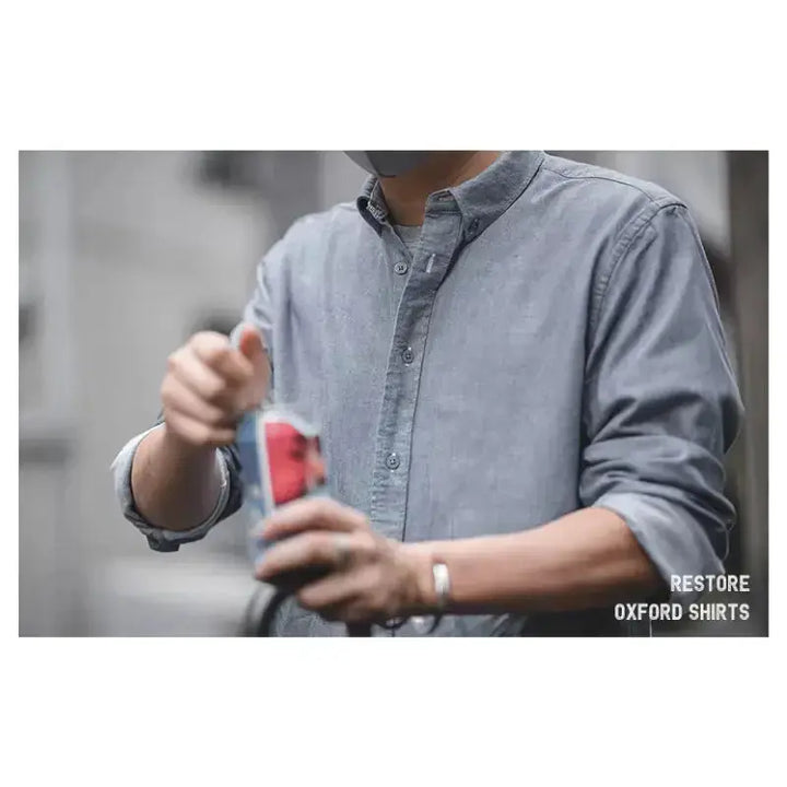 Vintage Brushed Men Shirts | Long-sleeve Cotton Oxford Shirt Amekaji