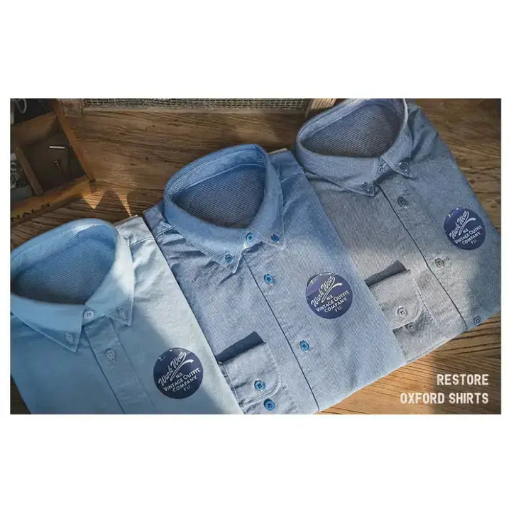Vintage Brushed Men Shirts | Long-sleeve Cotton Oxford Shirt Amekaji