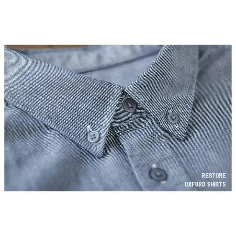 Vintage Brushed Men Shirts | Long-sleeve Cotton Oxford Shirt Amekaji