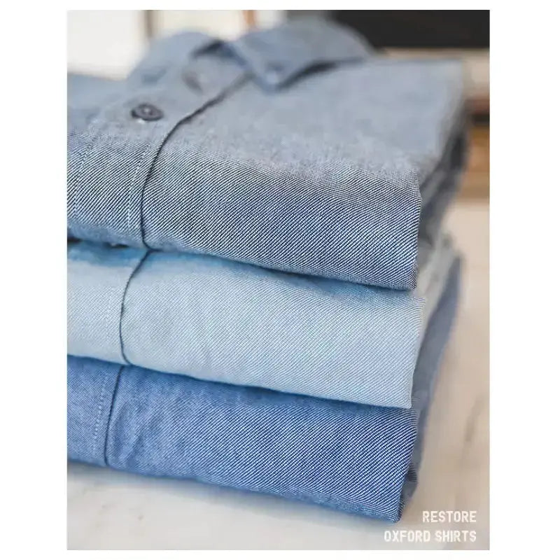 Vintage Brushed Men Shirts | Long-sleeve Cotton Oxford Shirt Amekaji