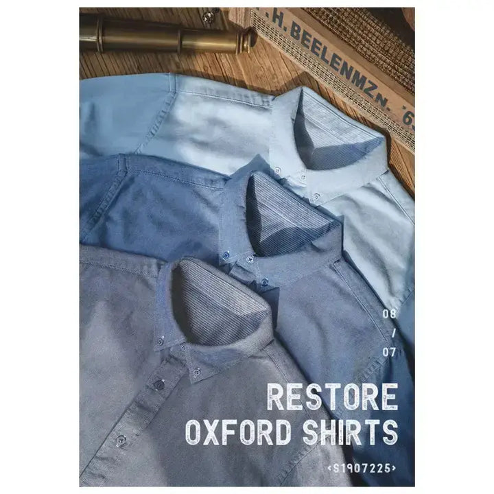 Vintage Brushed Men Shirts | Long-sleeve Cotton Oxford Shirt Amekaji