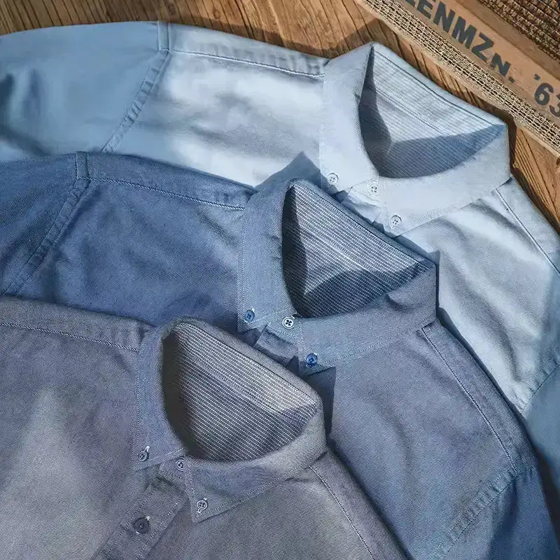 Vintage Brushed Men Shirts | Long-sleeve Cotton Oxford Shirt Amekaji