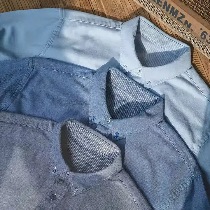 Vintage Brushed Men Shirts | Long-sleeve Cotton Oxford Shirt Amekaji