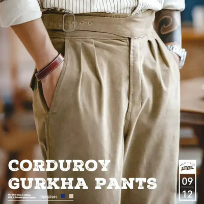 Vintage Corduroy Gurkha Pants | Men Double Waist Straight Pants Amekaji