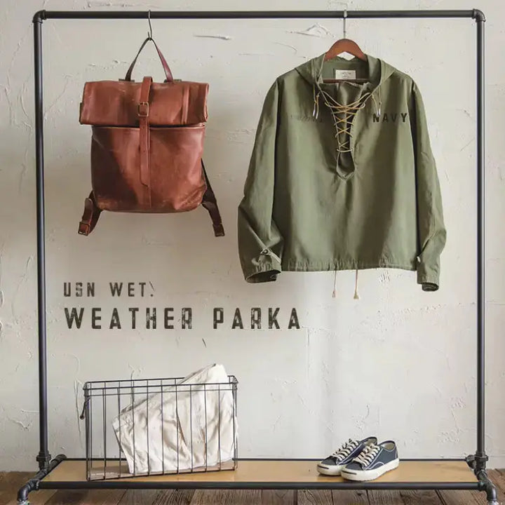Vintage Deck Smock Hoodie | Lace-Up Military Pullover Jacket Amekaji