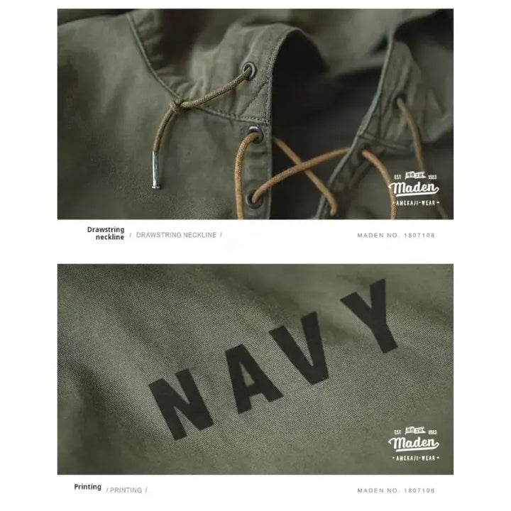 Vintage Deck Smock Hoodie | Lace-Up Military Pullover Jacket Amekaji