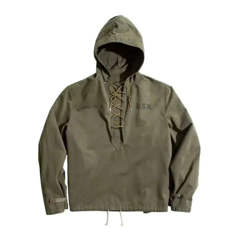 Vintage Deck Smock Hoodie | Lace-Up Military Pullover Jacket Amekaji