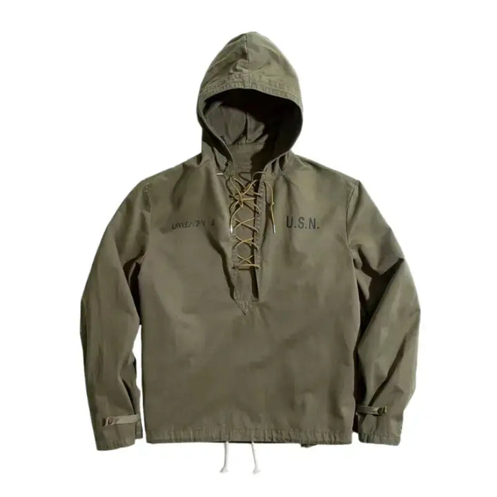 Vintage Deck Smock Hoodie | Lace-Up Military Pullover Jacket Amekaji