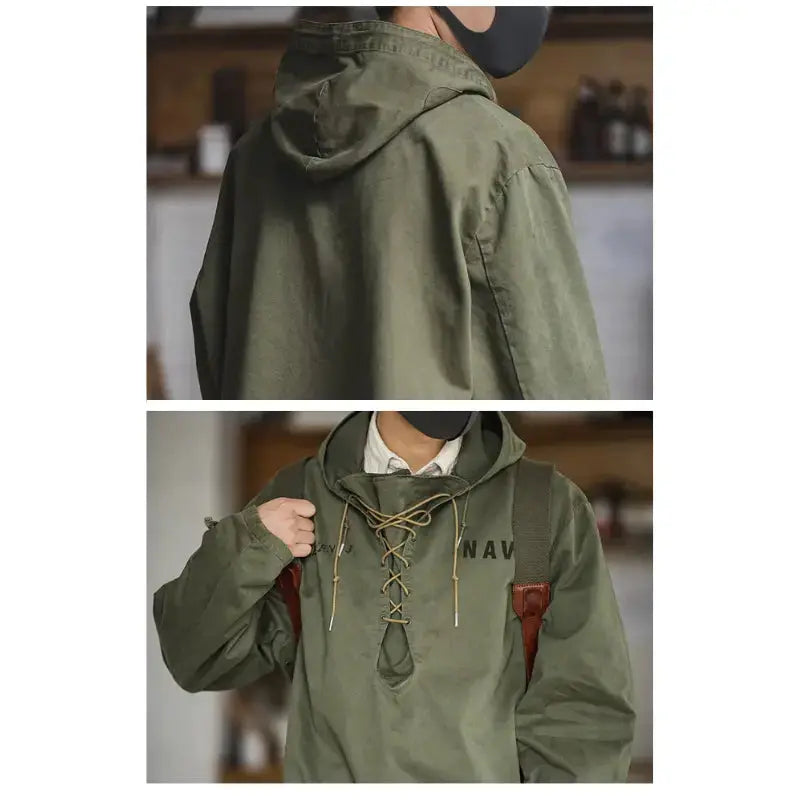 Vintage Deck Smock Hoodie | Lace-Up Military Pullover Jacket Amekaji