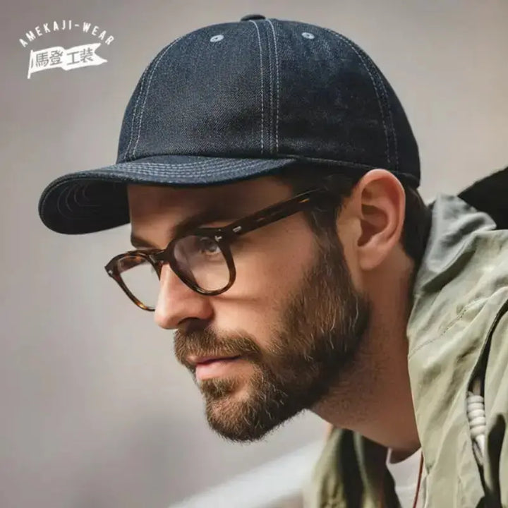 Vintage Denim Flip Cap | Retro American Workwear Baseball Hat Amekaji