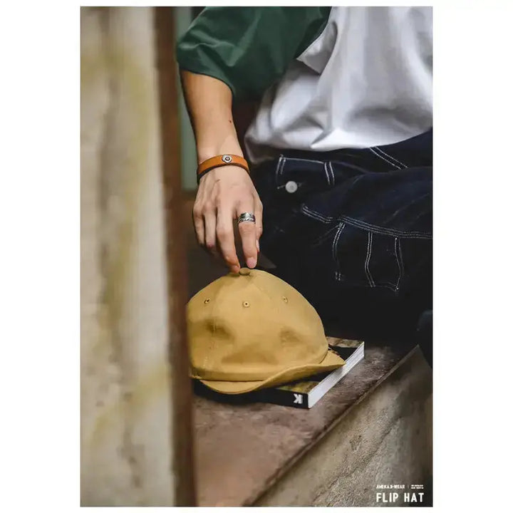 Vintage Denim Flip Cap | Retro American Workwear Baseball Hat Amekaji