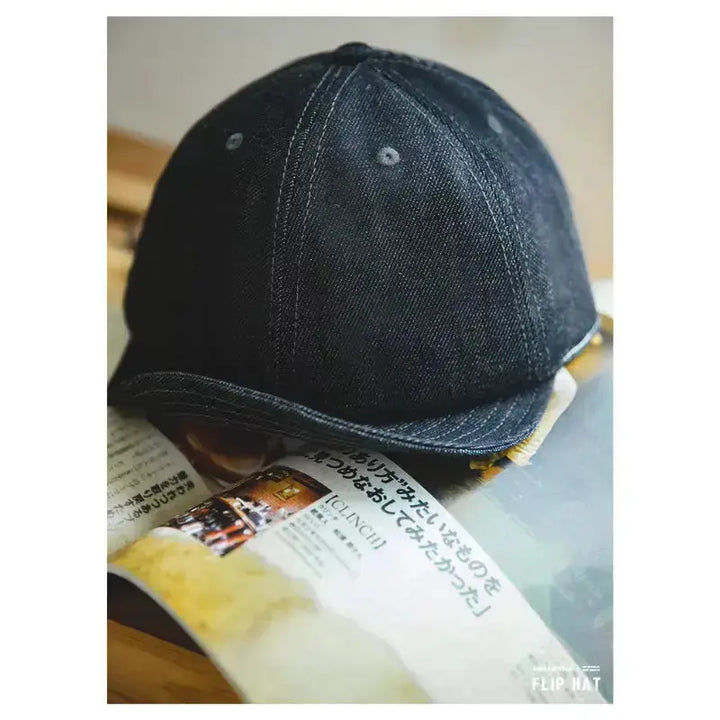 Vintage Denim Flip Cap | Retro American Workwear Baseball Hat Amekaji