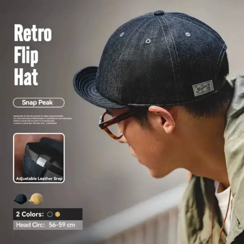 Vintage Denim Flip Cap | Retro American Workwear Baseball Hat Amekaji