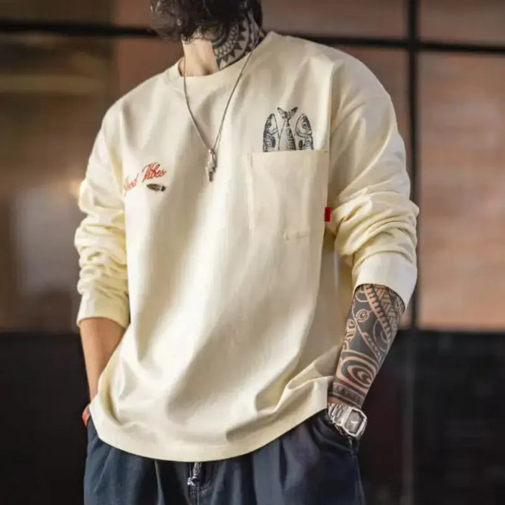 Vintage Fisherman Long Sleeve | “Good Vibes” Tee Pocket Graphic Amekaji