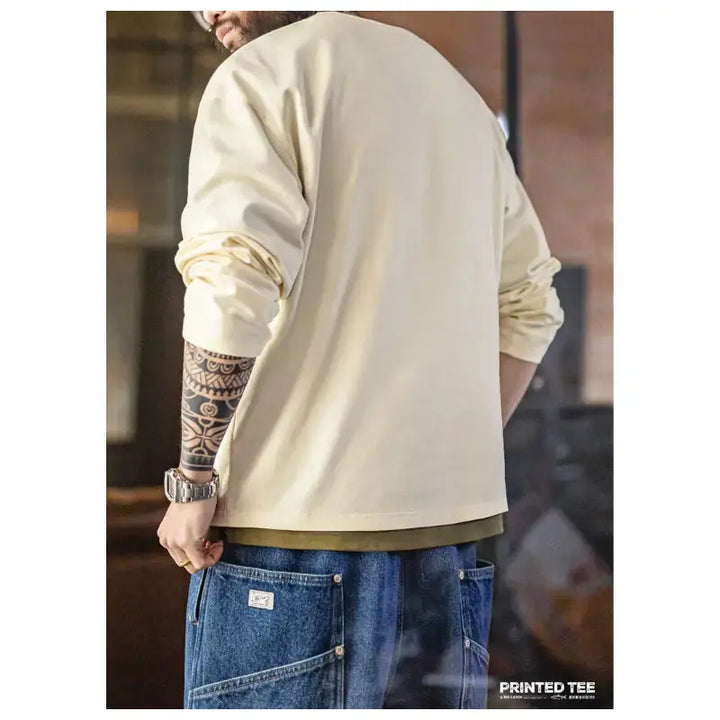 Vintage Fisherman Long Sleeve | “Good Vibes” Tee Pocket Graphic Amekaji