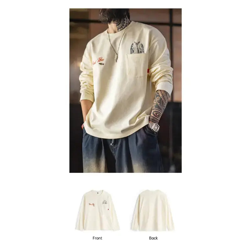 Vintage Fisherman Long Sleeve | “Good Vibes” Tee Pocket Graphic Amekaji