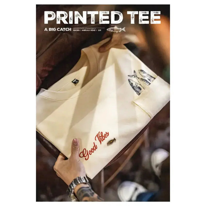 Vintage Fisherman Long Sleeve | “Good Vibes” Tee Pocket Graphic Amekaji