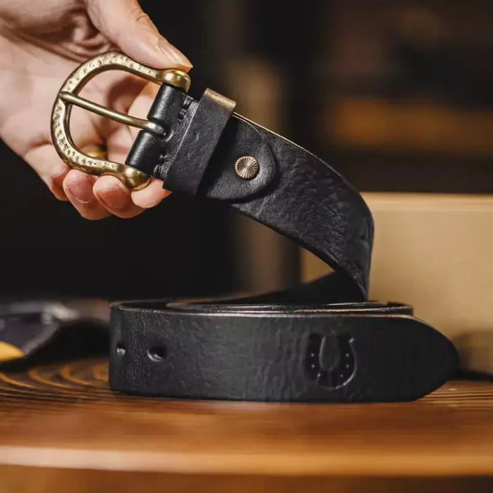 Vintage Hammered Brass Belt | Retro Leather Amekaji Belt Amekaji