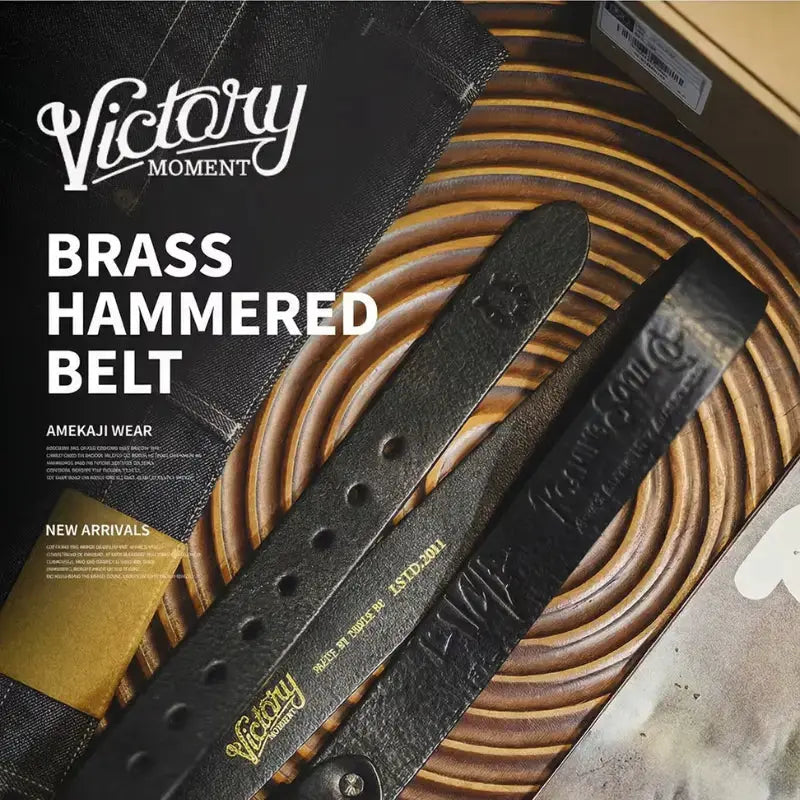 Vintage Hammered Brass Belt | Retro Leather Amekaji Belt Amekaji