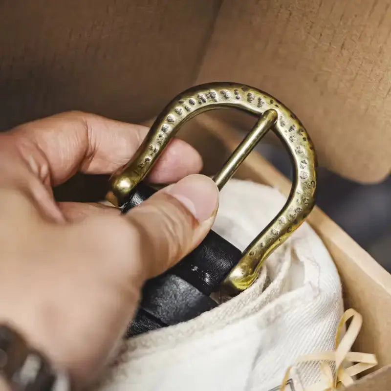 Vintage Hammered Brass Belt | Retro Leather Amekaji Belt Amekaji