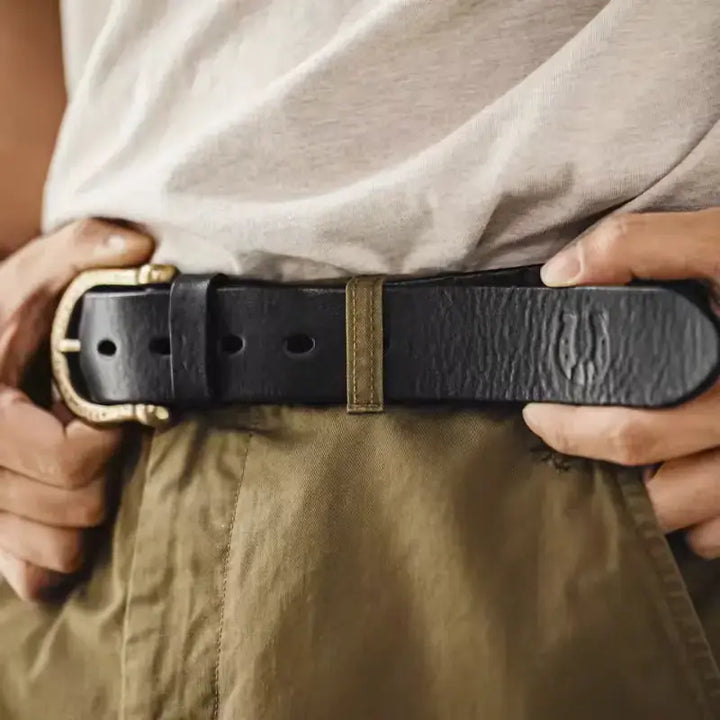 Vintage Hammered Brass Belt | Retro Leather Amekaji Belt Amekaji