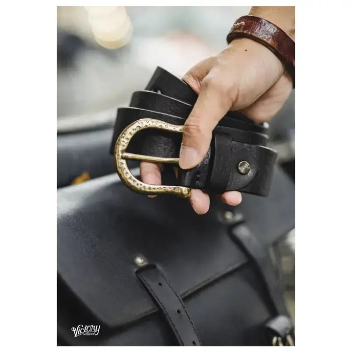 Vintage Hammered Brass Belt | Retro Leather Amekaji Belt Amekaji