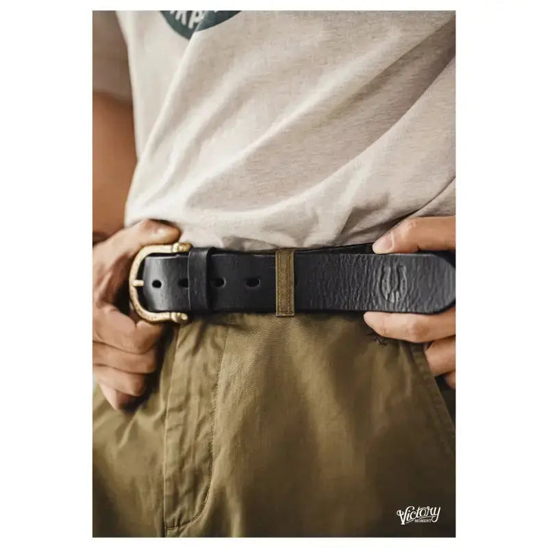 Vintage Hammered Brass Belt | Retro Leather Amekaji Belt Amekaji