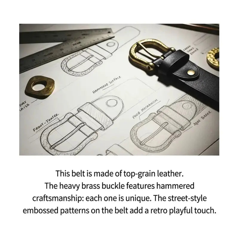 Vintage Hammered Brass Belt | Retro Leather Amekaji Belt Amekaji