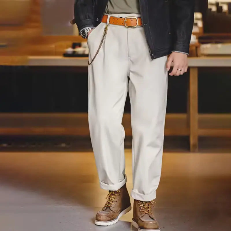 Vintage Italian Retro Pants | Casual Paris Button Straight Trousers Amekaji