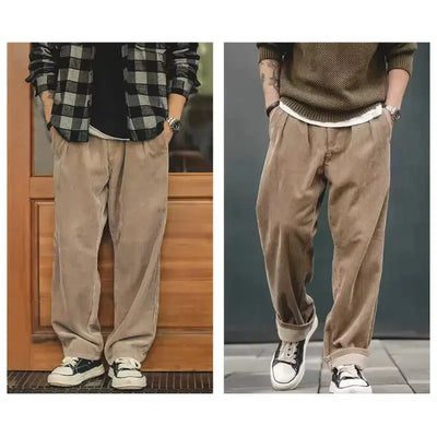 Vintage Loose Corduroy Pants | Men's Wide Leg Pants Striped Amekaji