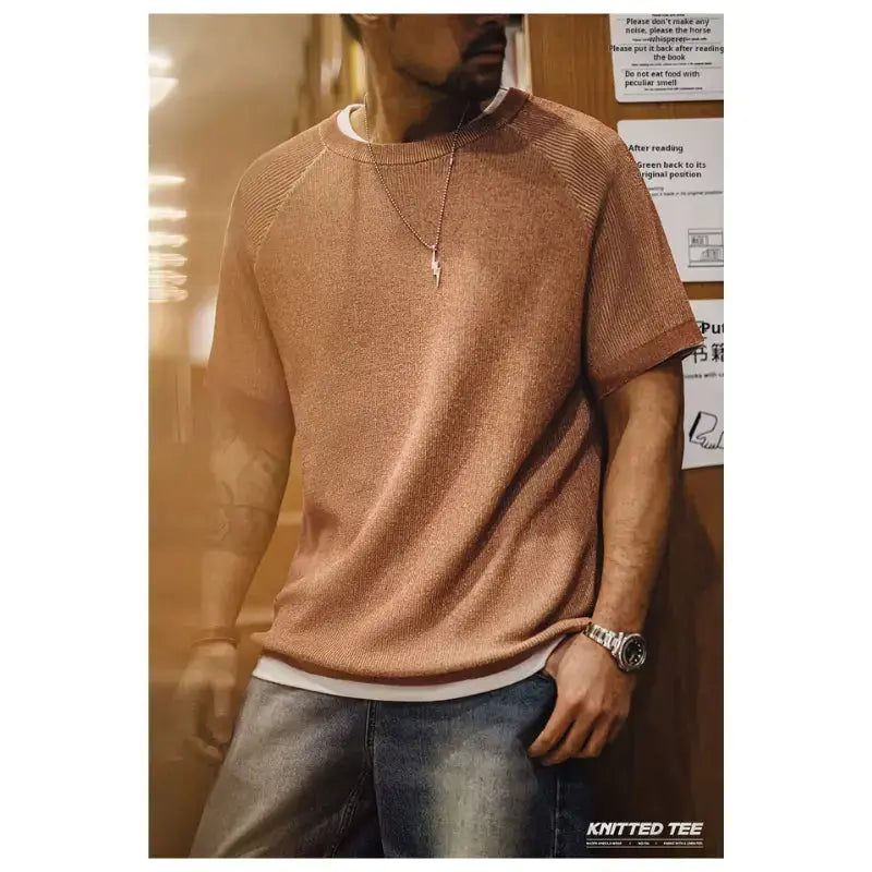 Vintage Orange Knitted Tee | Men&