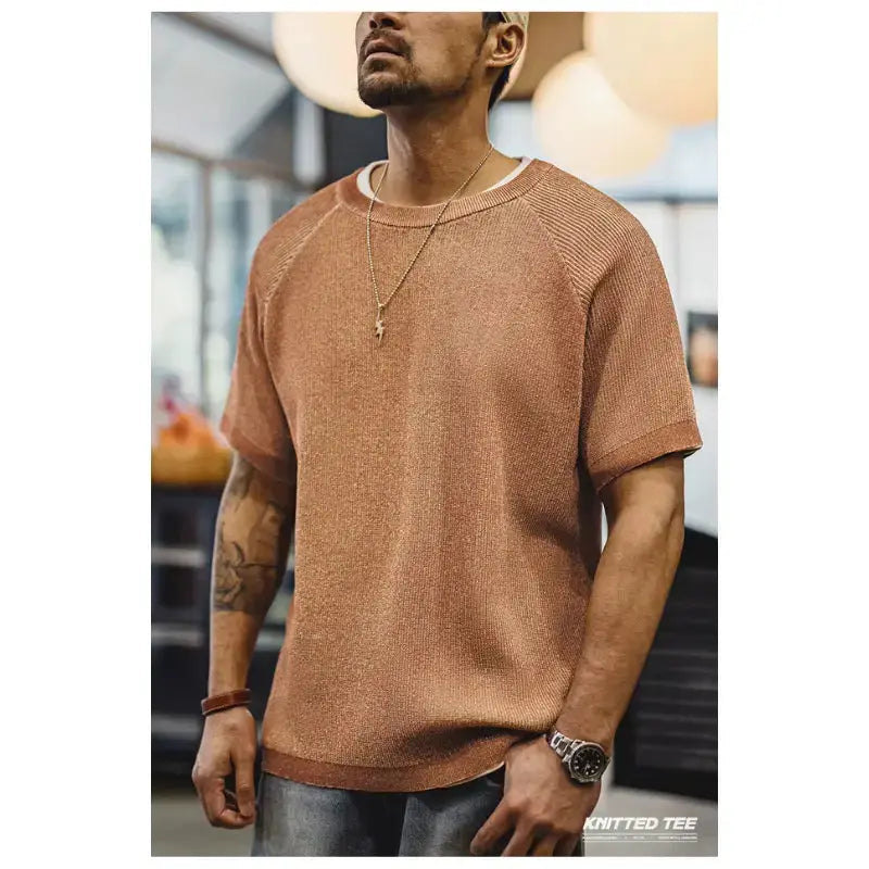Vintage Orange Knitted Tee | Men&